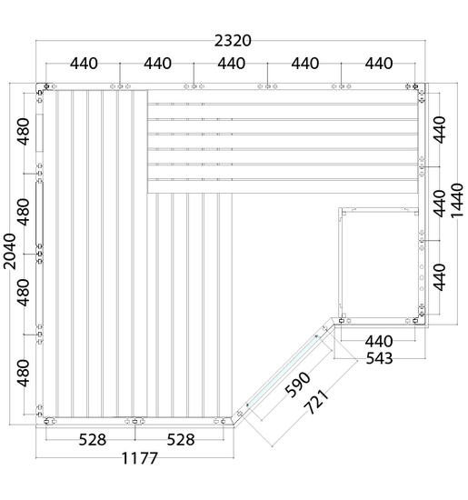 Massivholzsauna in der Ausstellung von Wellness Wiedel an der B2 zwischen Augsburg und München – Grundriss Modell Polaris Large