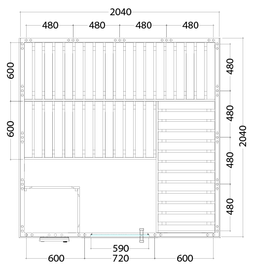 Massivholzsauna in der Ausstellung von Wellness Wiedel an der B2 zwischen Augsburg und München – Grundriss Modell Wellfun Large