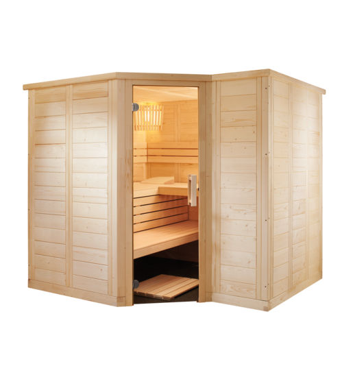 Massivholzsaunen von Wellness Wiedel – Modell Polaris Large – Saunaausstellung an der B2 bei Augsburg