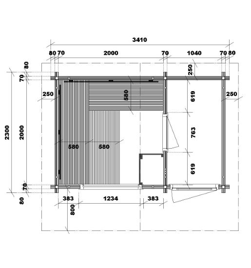 Gartensauna Terra 3 – Grundriss – zu besichtigen in der Sauna Ausstellung an der B2 zwischen Augsburg und München