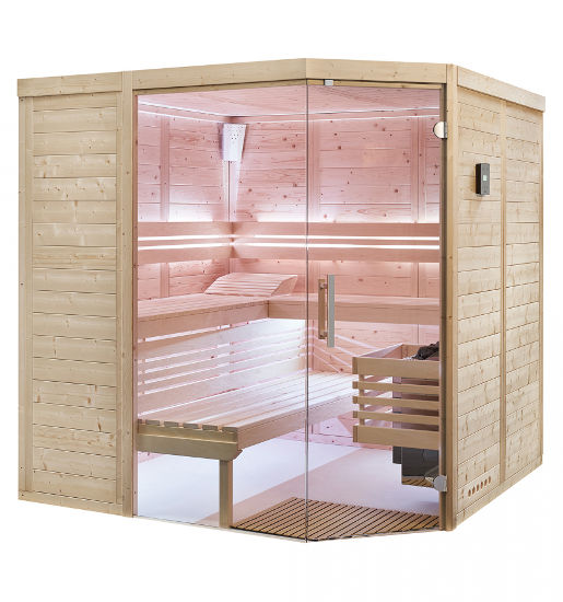 Massivholzsaunen von Wellness Wiedel – Modell Classico – Modern, geradlinig und aus massiven Blockbohlen