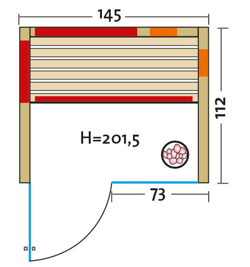 Infrarotkabine TrioSol Glas – Grundriss mit Tür links – zu besichtigen in der Ausstellung von Wellness Wiedel bei Augsburg