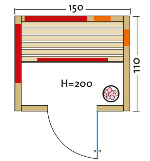 Infrarotkabine TrioSol Alpina – Grundriss – zu besichtigen in der Ausstellung von Wellness Wiedel bei Augsburg