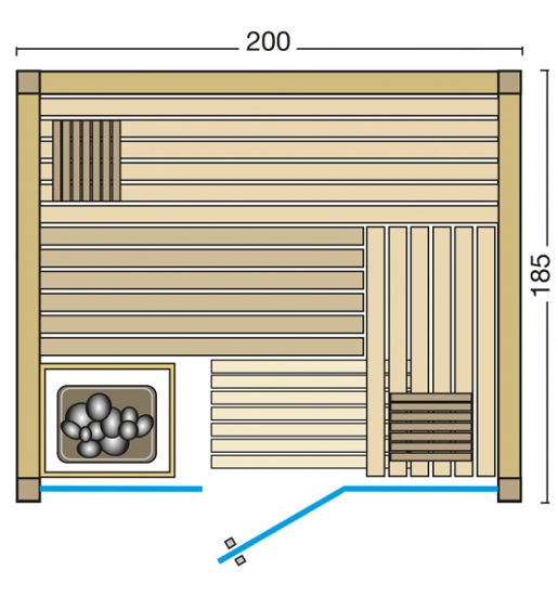 Elementsauna Opal – Grundriss – bei Wellness Wiedel, dem Saunaspezialist für ganz Bayern