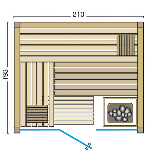 Elementsauna Opal – Grundriss – besuchen Sie die Sauna Ausstellung an der B2 zwischen Augsburg und München