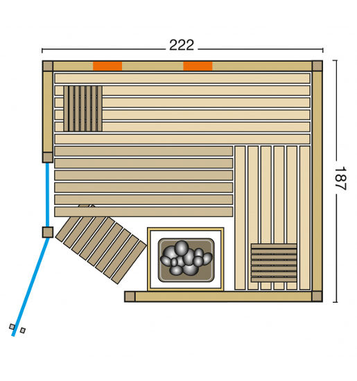 Elementsauna Safir Grundriss mit Eckeinstieg – von Wellness Wiedel, Heimsaunaspezialist bei München