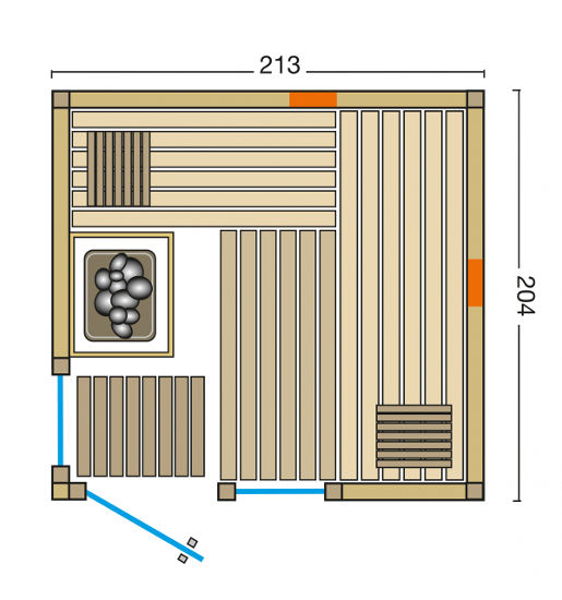 Elementsauna Safir – Grundriss – besuchen Sie die Sauna Ausstellung an der B2 zwischen Augsburg und München