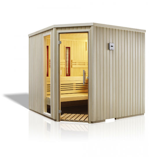 Elementsauna Safir mit Eckeinstieg – bei Wellness Wiedel, dem Saunaspezialist für ganz Bayern