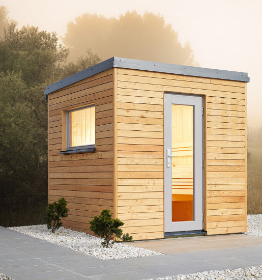 Gartensauna Luna 1 von Wellness Wiedel – Schlichte und elegante Design-Außensauna