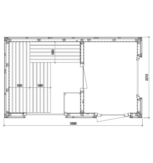 Gartensauna Luna 2 – Grundriss – zu besichtigen in der Sauna Ausstellung an der B2 zwischen Augsburg und München