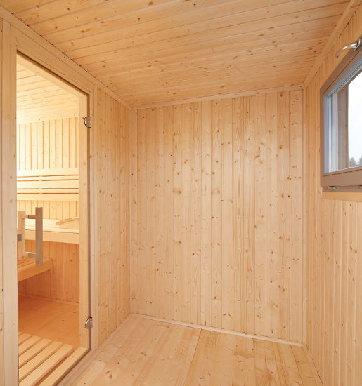 Gartensauna Luna 2 – mit HPL-Platten – bei Wellness Wiedel, dem Saunaspezialist für ganz Bayern