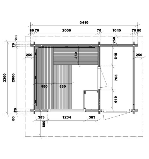Gartensauna Luna 1 – Grundriss – zu besichtigen in der Sauna Ausstellung an der B2 zwischen Augsburg und München