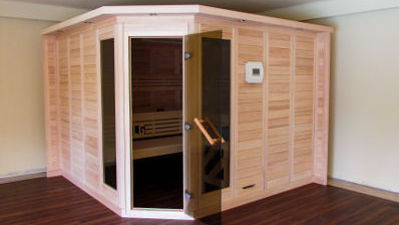 Einbauvariante des Saunabauers Wellness Wiedel – Große Ecksauna