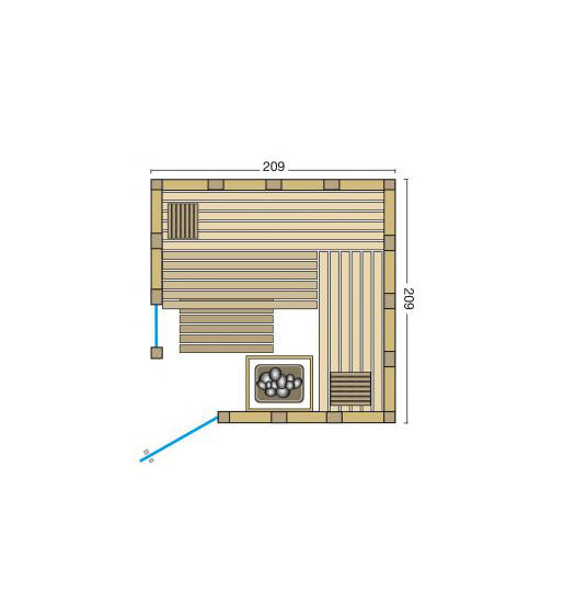 Massivholzsauna Urban – Grundriss Eckausführung – zu besichtigen in Sauna Ausstellung an der B2 zwischen Augsburg und München