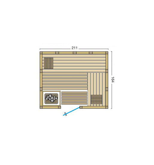 Massivholzsauna Urban – Grundriss – zu besichtigen in Sauna Ausstellung an der B2 zwischen Augsburg und München