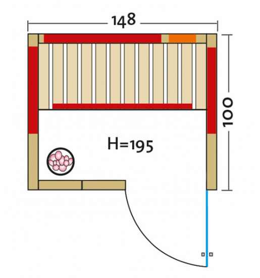 Infrarotkabine TrioSol Natura – Grundriss mit Tür Rechts – überzeugt durch das besondere Klima einer Blockbohlenkabine