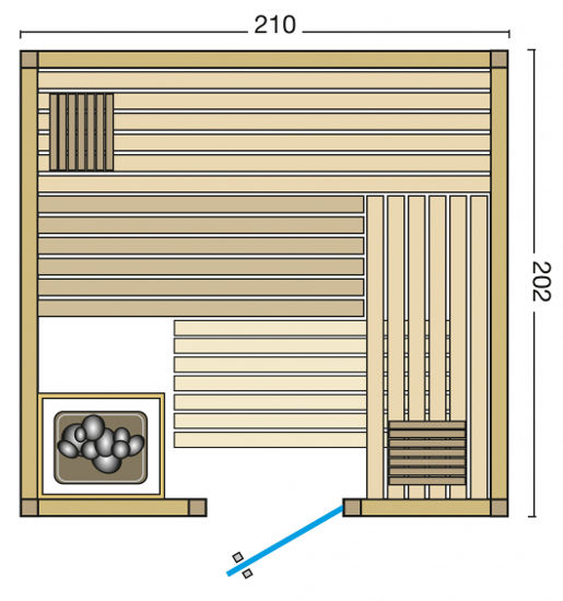 Elementsauna Aurora Premium – Grundriss – besuchen Sie die Sauna Ausstellung an der B2 zwischen Augsburg und München